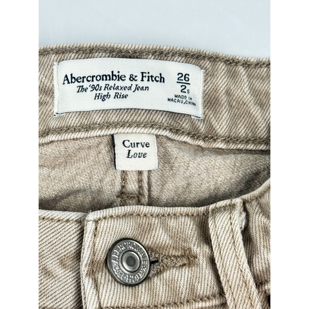 Abercrombie & Fitch Curve Love The 90s Relaxed Jean High Rise Tan 26 2s - Picture 6 of 10